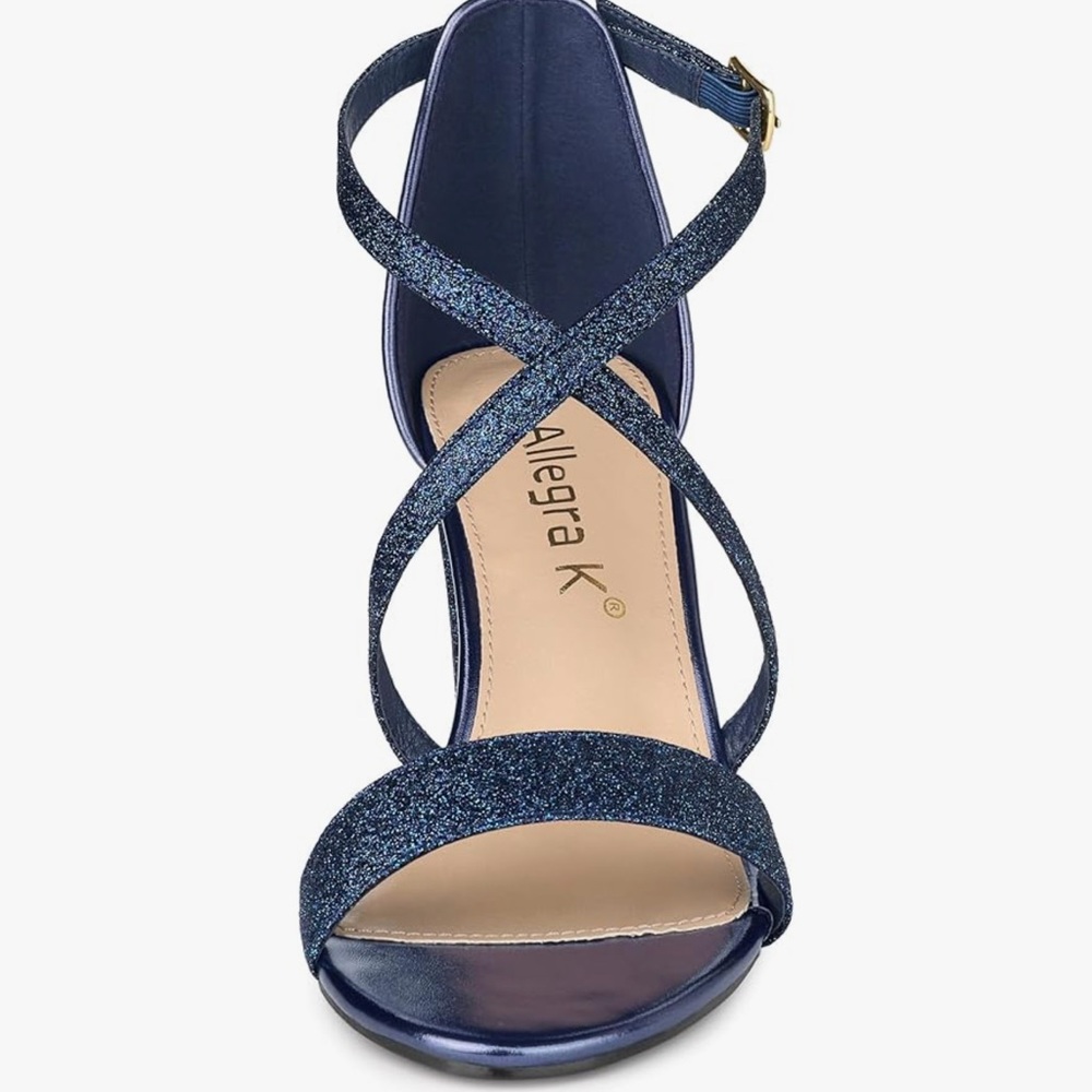 Blue Glitter Strappy Heels - Picture 2 of 6